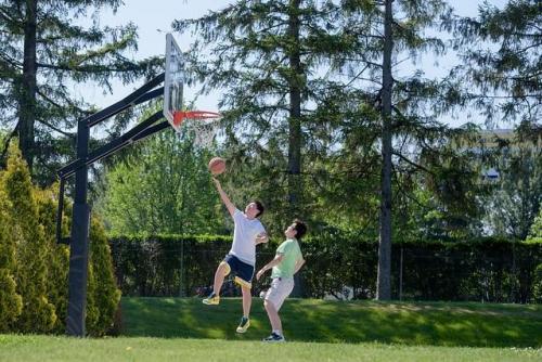 Students playing basketball